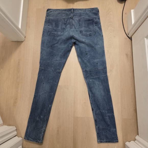 Pacsun Medium Wash Distressed Black Paint Splatter Stacked Skinny Jeans Sz 34×32 - Picture 2 of 9
